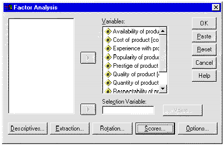 Factor analysis dialogue box